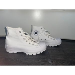 Brand new white platform converse with box.
